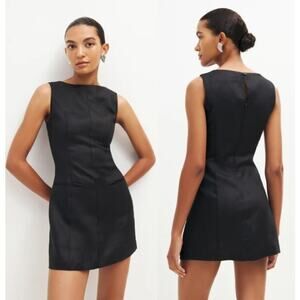 NEW Reformation Citron Linen Mini Dress Relaxed Fit Crew Lightweight Black Sze 2